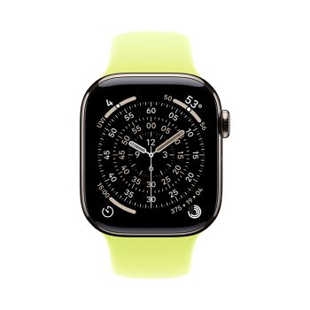 Apple Watch Series 11, 46 mm, Nalural Titanium GPS+Cellular, Neon Yellow Sport Band S/M